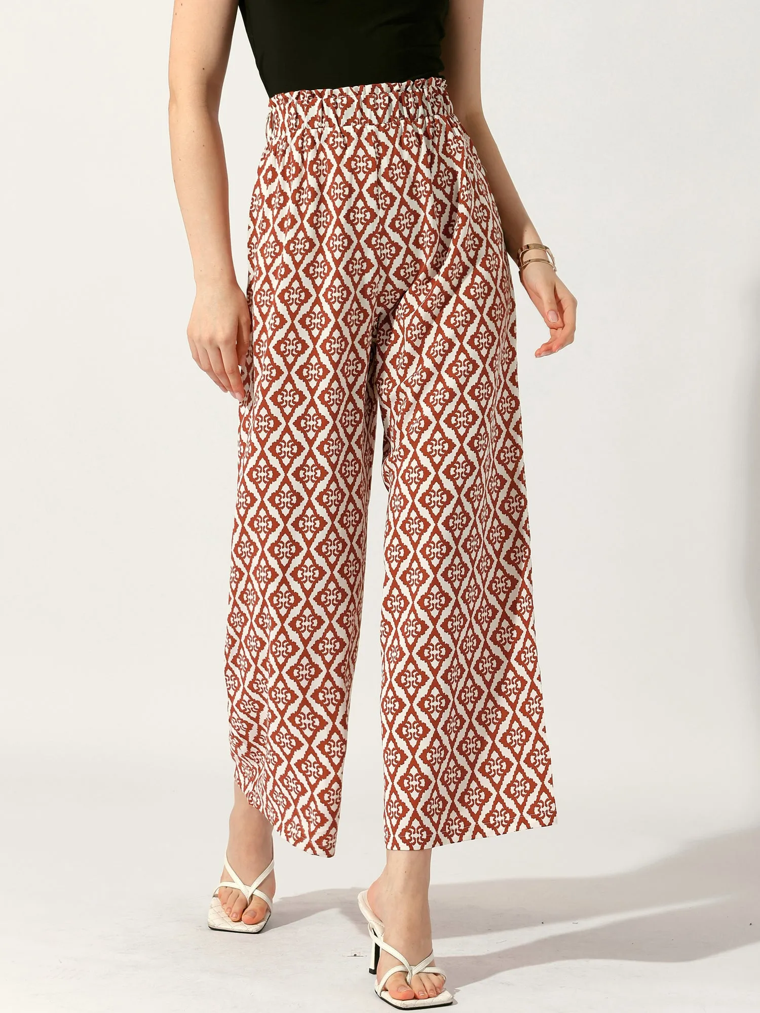Printed Elastic Tie Waist Summer Boho Wide Leg Long Pant sold by Allegra K