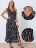Summer Casual Sundress Spaghetti Strap V Neck Flowy Midi Dress sold by Allegra K