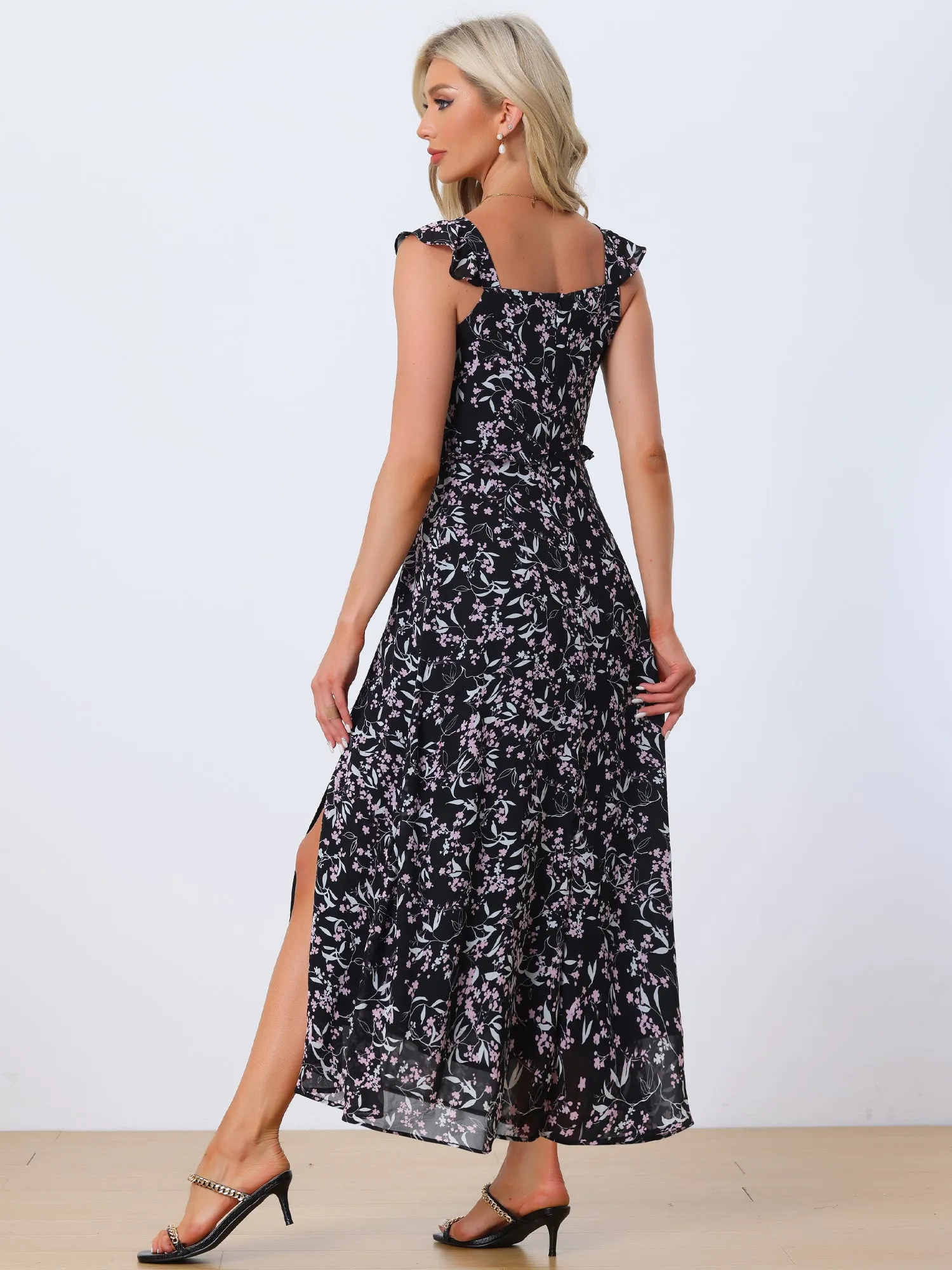 Summer Casual Sundress Spaghetti Strap V Neck Flowy Midi Dress sold by Allegra K product image thumbnail 3