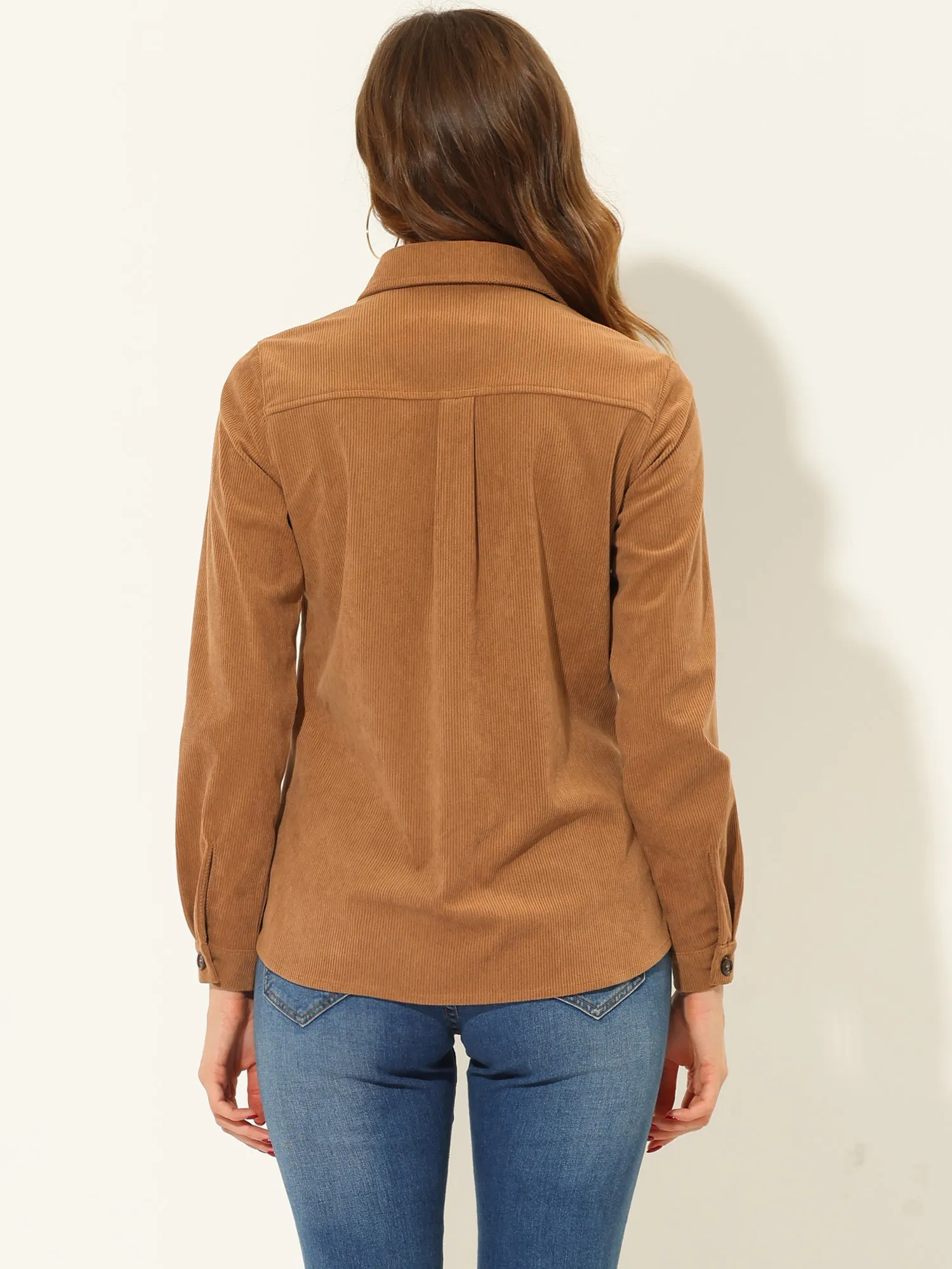 Corduroy Button Down Pocket Shirt Long Sleeve Oversized Blouse sold by Allegra K product image thumbnail 3