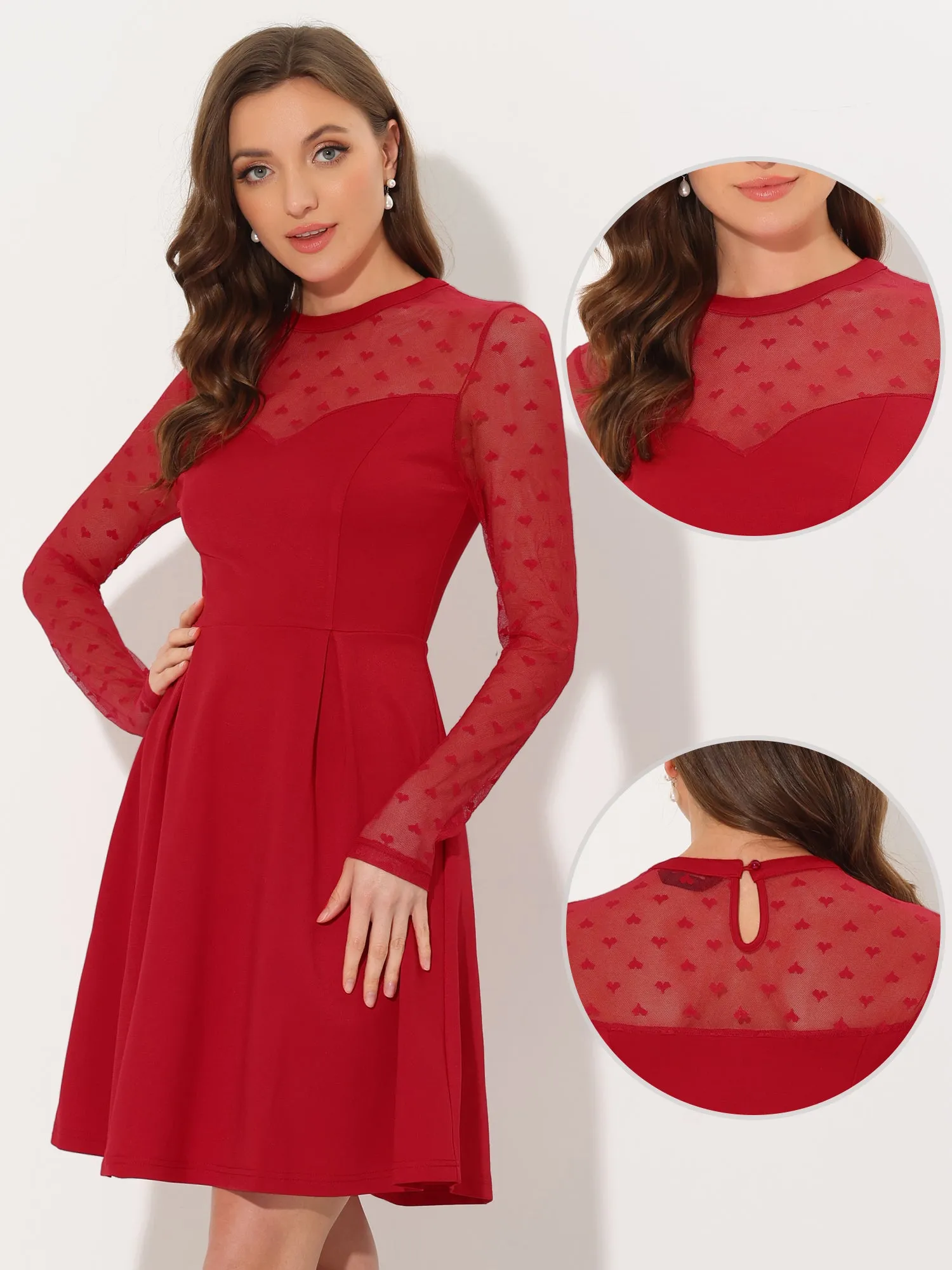 Party Heart Mesh Sheer Sleeve Crew Neck Skater Short Dress sold by Allegra K