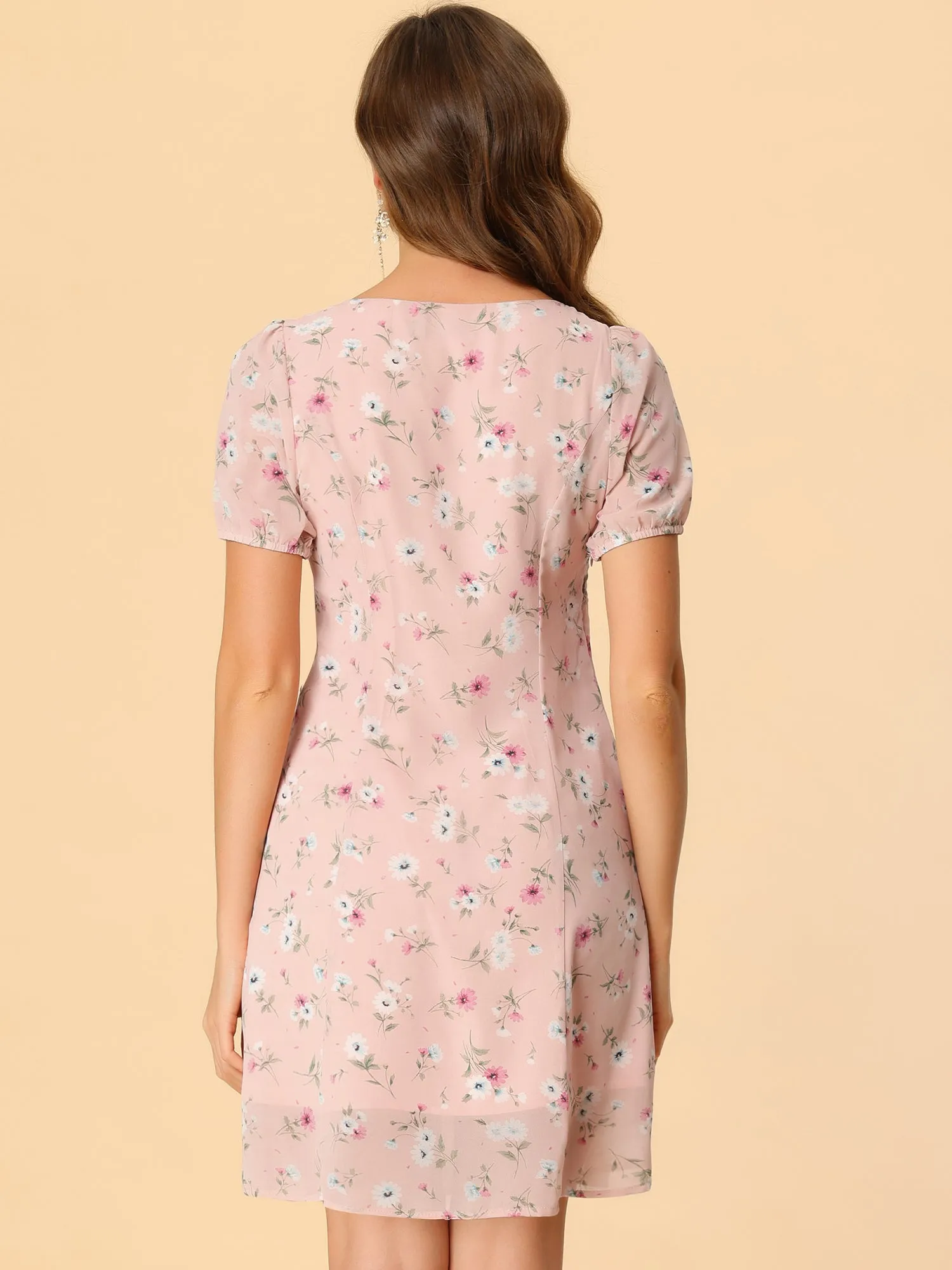 Floral Square Neck Short Sleeve Drawstring Ruched Dress sold by Allegra K product image thumbnail 4