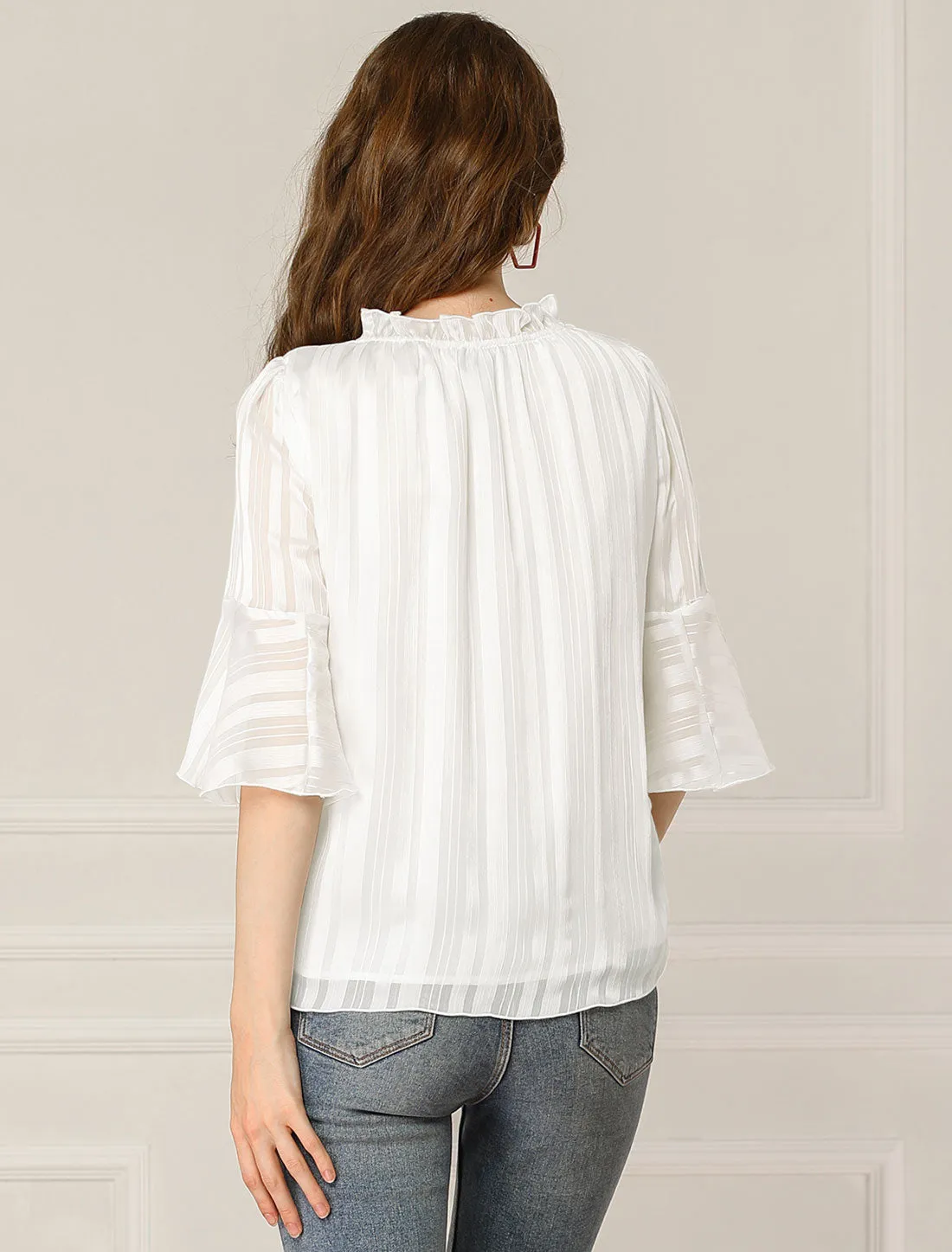 Ruffled Collar Vintage Chiffon Blouse Bell Sleeve Shirt sold by Allegra K product image thumbnail 4