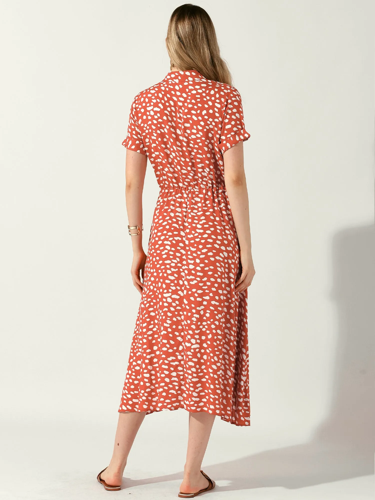 Button Down Short Sleeve Drawstring High Waist Midi Dress sold by Allegra K product image thumbnail 3