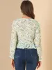 V Neck Ditsy Floral Ruffle Long Sleeve Peplum Top sold by Allegra K