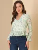 V Neck Ditsy Floral Ruffle Long Sleeve Peplum Top sold by Allegra K