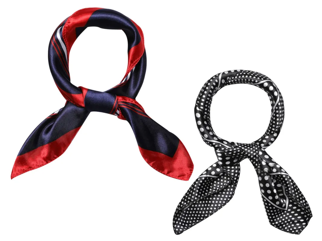 2Pcs 50cm Women Satin Printed Square Kerchief Neck Scarf sold by Allegra K