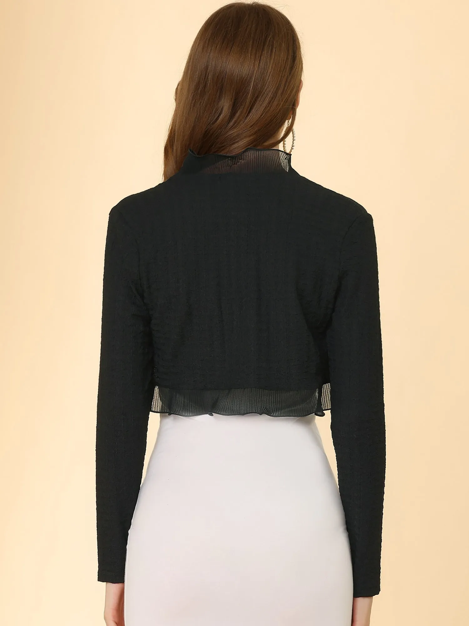 ElegantLong Sleeve Textured Open Front Ruffle Bolero Crop Shrugs sold by Allegra K product image thumbnail 5