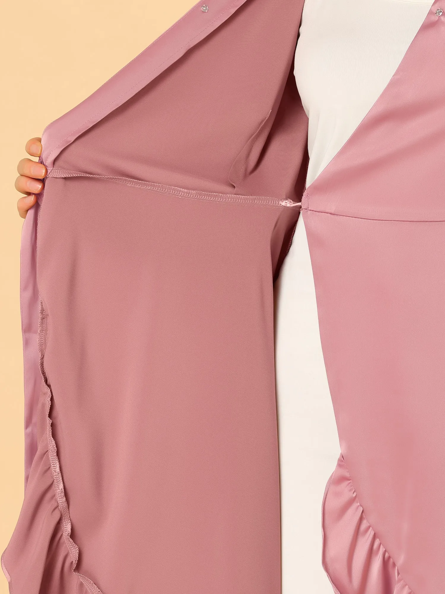 Ruffle Hem V-Neck Tie Waist Short Sleeve A-Line Satin Wrap Dress sold by Allegra K product image thumbnail 4