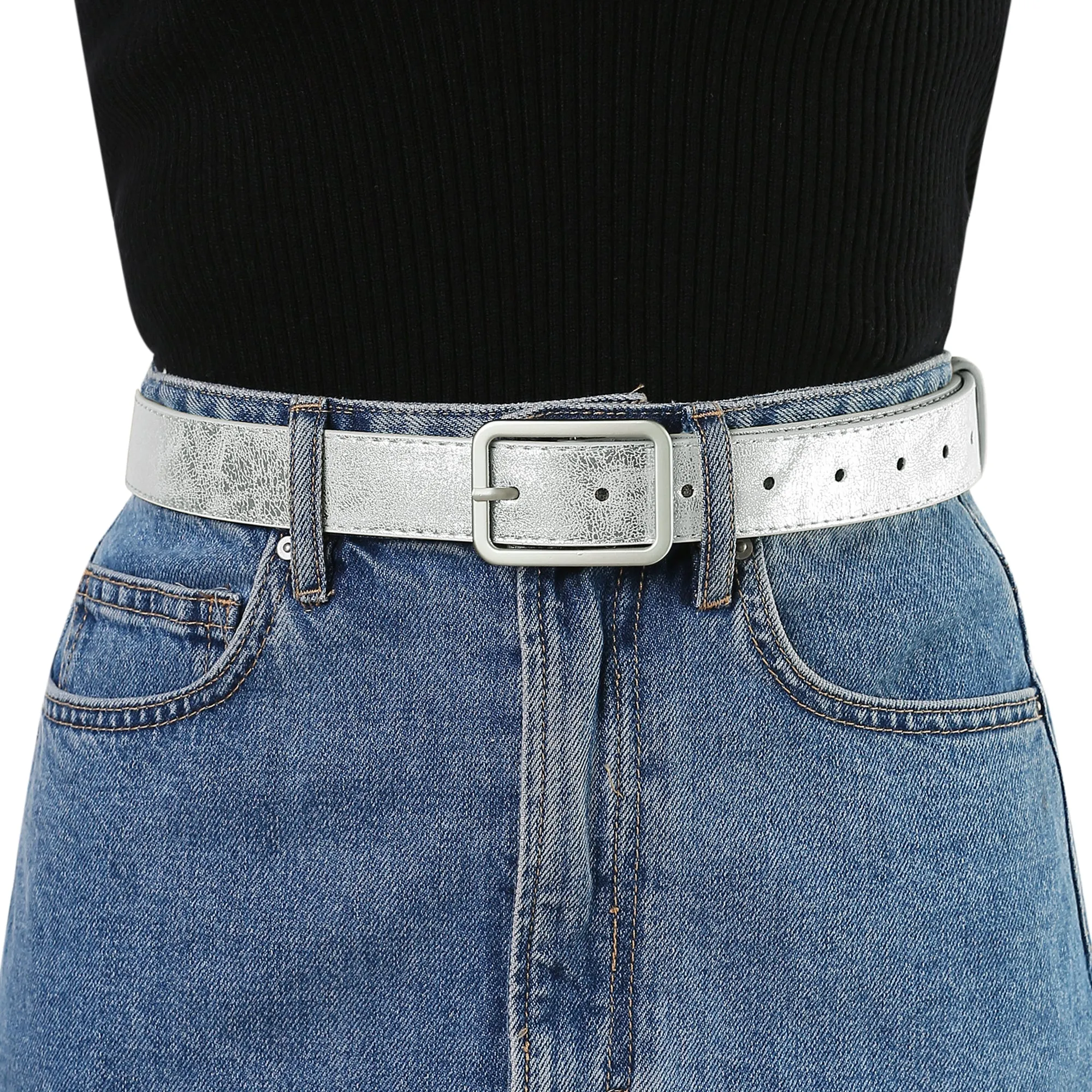 Ladies Skinny Belts PU Casual Shiny Waist Belt for Dress Jeans Single Pin Buckle sold by Allegra K product image thumbnail 4