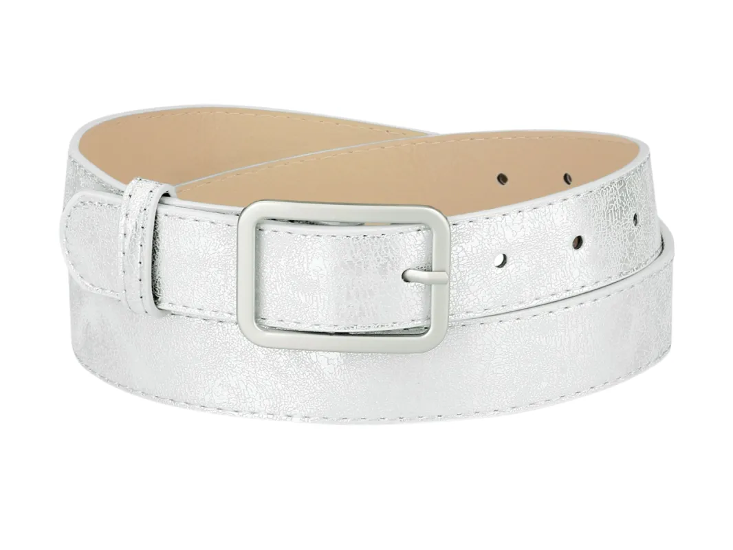 Ladies Skinny Belts PU Casual Shiny Waist Belt for Dress Jeans Single Pin Buckle sold by Allegra K