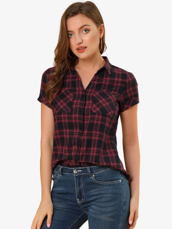 Cotton Classic Button Down Plaid Short Sleeve Shirt sold by Allegra K