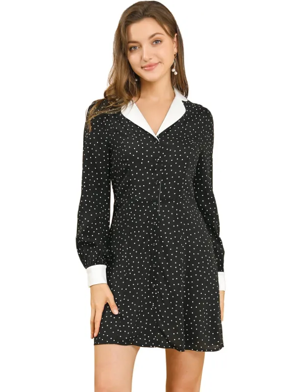 Women's Polka Dots Peter Pan Contrast Collar Party Shirt Dress sold by Allegra K