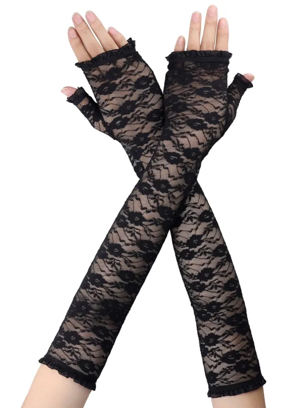 UV Protection Thin Lace Sleeves Outdoor Sunscreen Arm Cooling Sleeves for Women sold by Allegra K