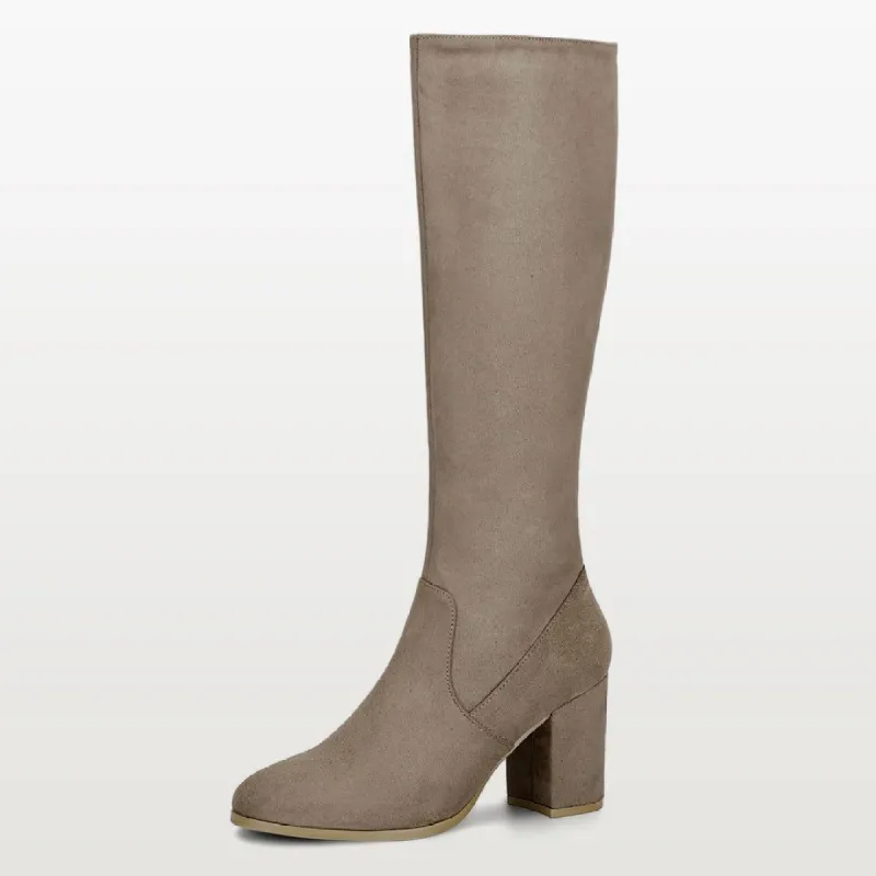 Women's Side Zipper Chunky Heel Knee High Boots sold by Allegra K