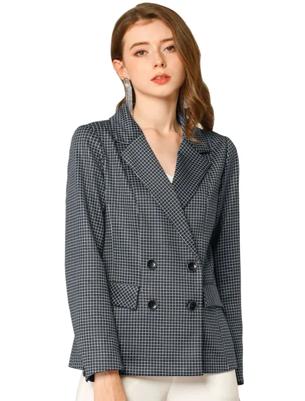 Women's Plaid Gingham Double Breasted Open Front Formal Blazer Jacket sold by Allegra K