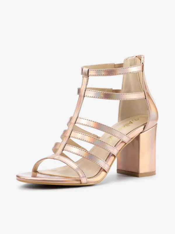Cage Strappy Gladiators Chunky Heel Sandals sold by Allegra K