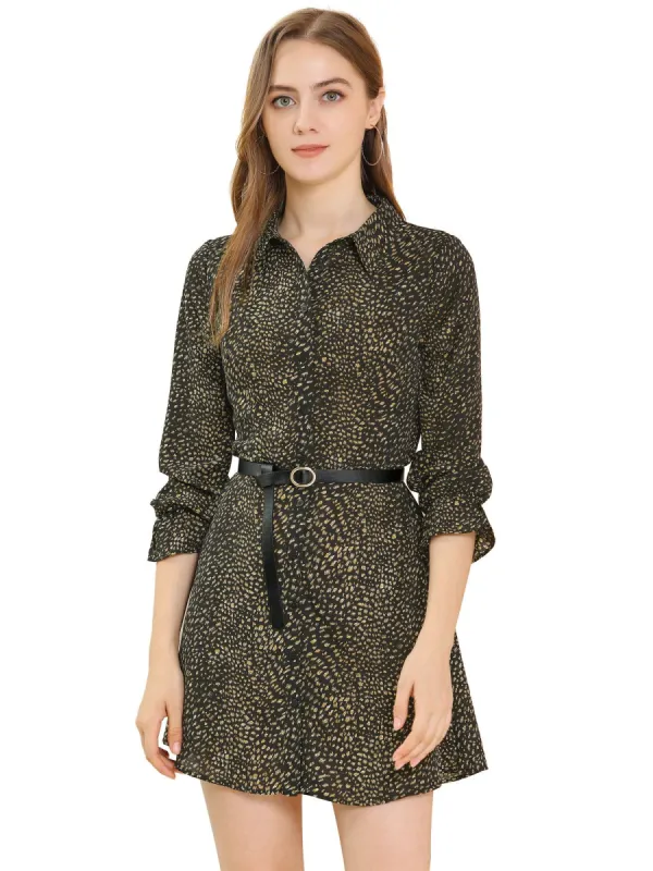 Women's Lapel Long Sleeve Button Down Shirt Dress with Belt sold by Allegra K