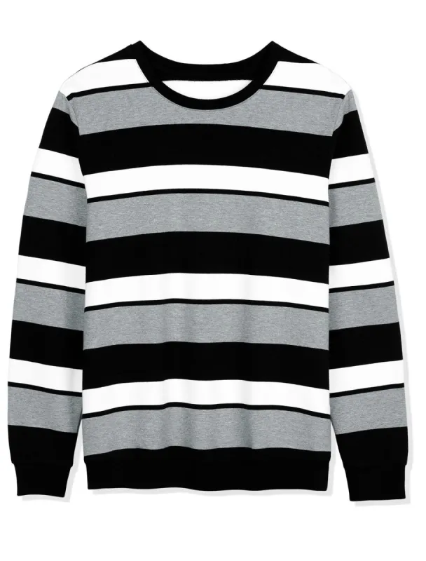 Men's Striped Sweatshirt Crew Neck Long Sleeves Color Block Pullover T-Shirt sold by Allegra K