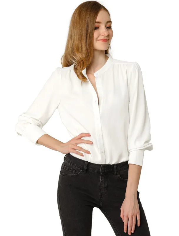 Women's Work Office Stand Collar Button Down Long Sleeve Shirts Blouse sold by Allegra K