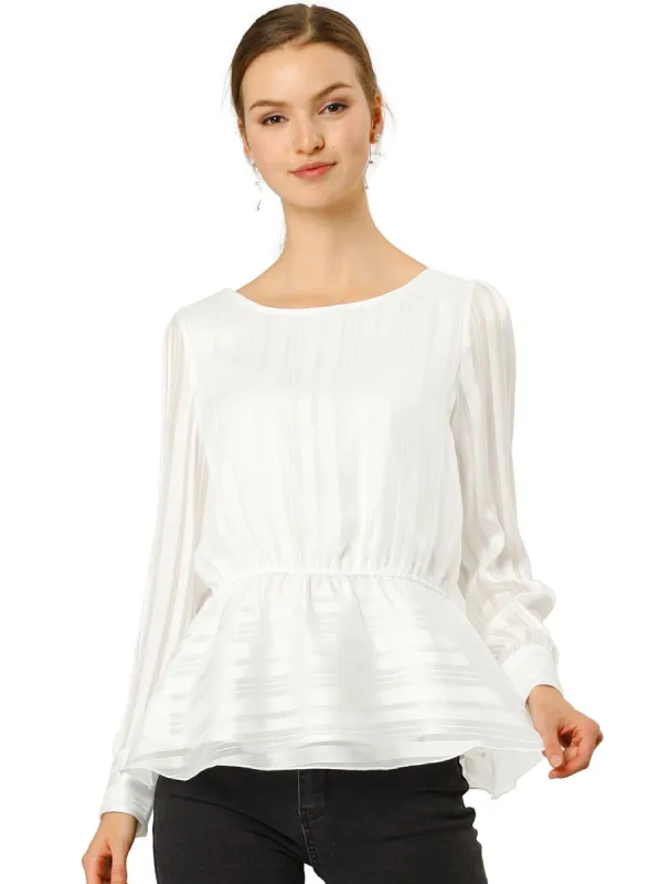 Women's Peplum Tops Satin Long Sleeve Ruffled Boat Neck Blouses sold by Allegra K