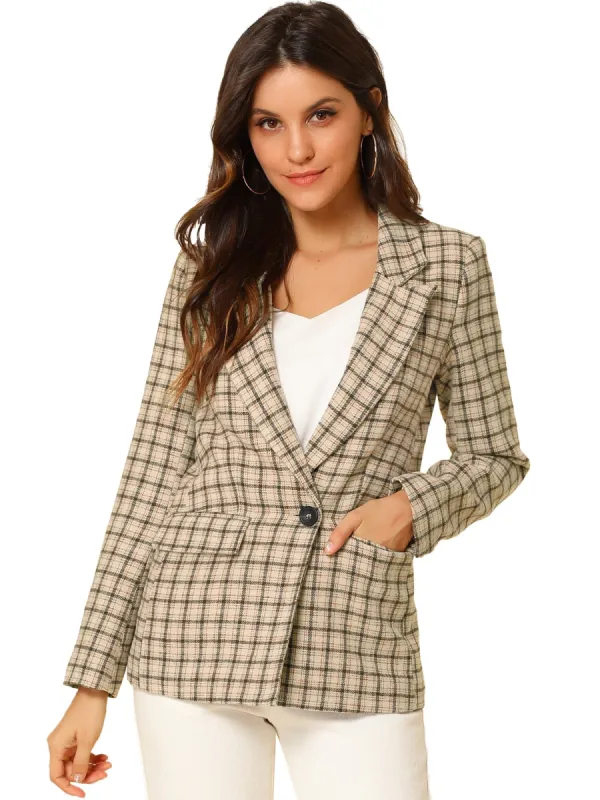 Allegra K Notched Lapel Plaid Boyfriend Blazer Jacket sold by Allegra K