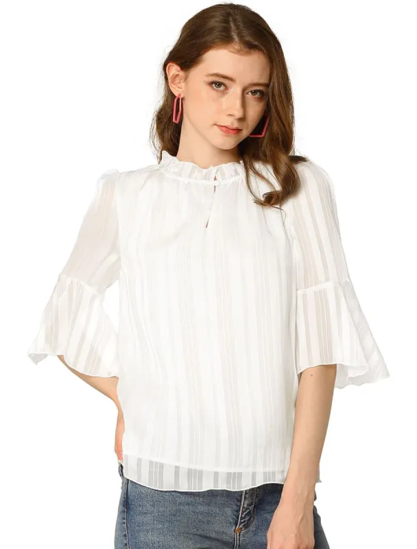 Women's Ruffled Neck Vintage Bell Sleeves Chiffon Blouses sold by Allegra K