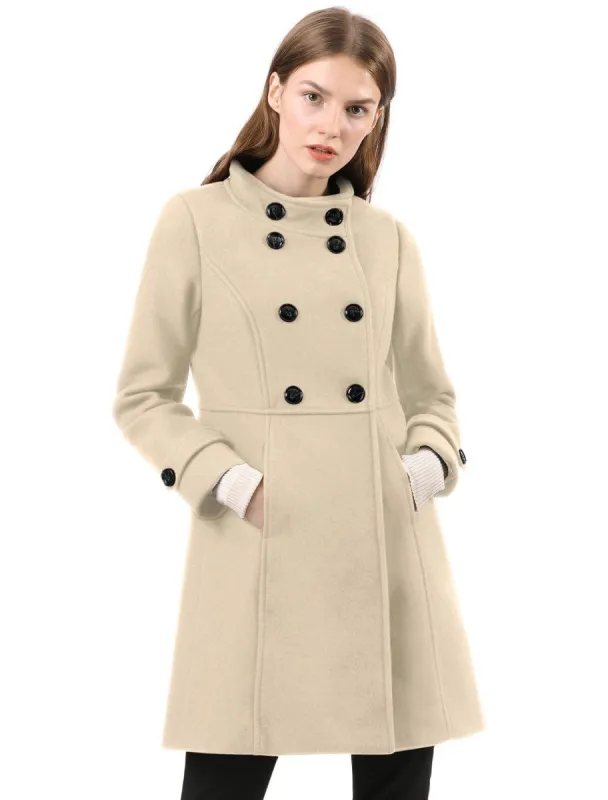Women's Double Breasted Stand Collar Coat with Slant Pockets sold by Allegra K