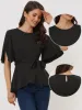 Split Half Sleeve Crew Neck Belted Knot Drap Casual Peplum Blouse sold by Allegra K