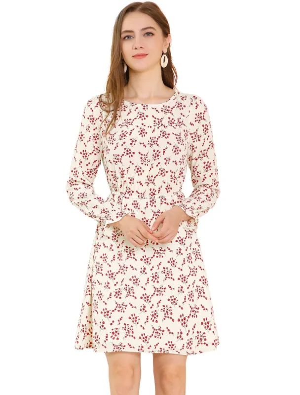 Women's Floral Ruffle Long Sleeves Casual Chiffon Dress sold by Allegra K