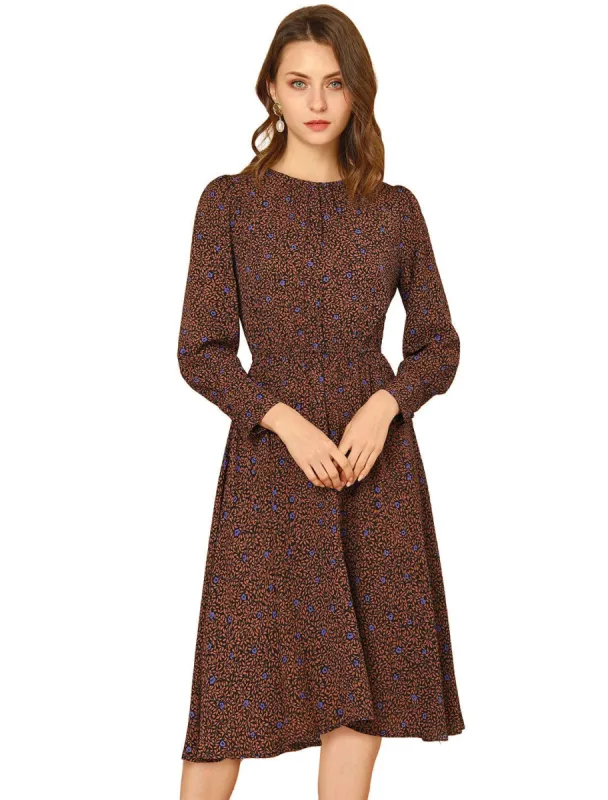 Women's Puff Sleeve Dress Fit and Flare Round Neck Floral Dresses sold by Allegra K