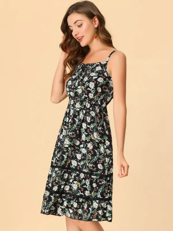Summer Spaghetti Strap Flared Boho Floral Printed Dress Sundress sold by Allegra K