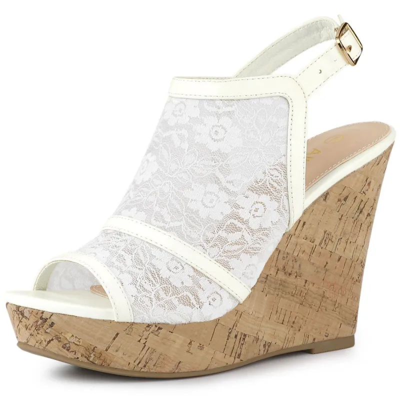 Women's Open Toe Platform Heel Lace Wedges Sandals sold by Allegra K