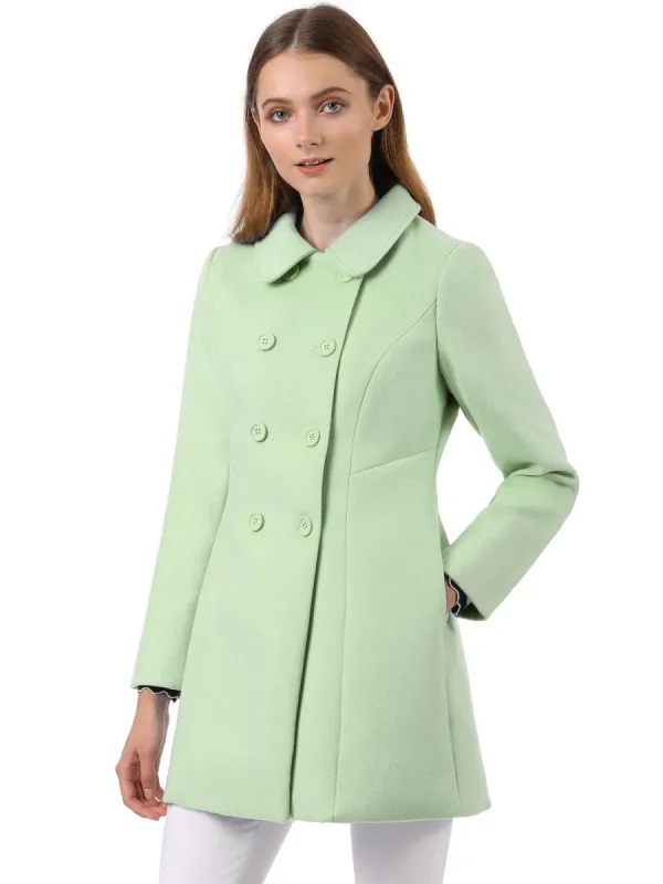 Allegra K Double Breasted Peter Pan Collar Thigh Length Coat sold by Allegra K