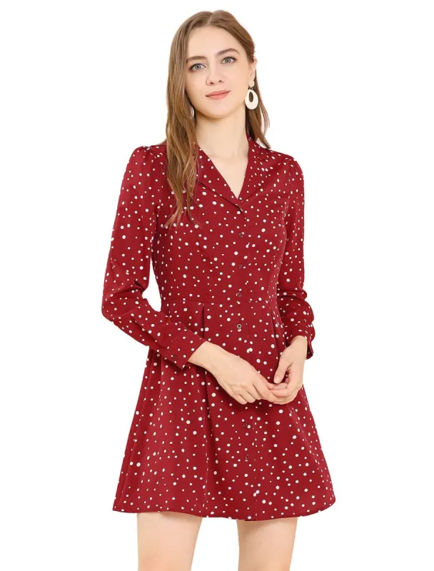 Women's Vintage Polka Dots Notched Lapel V Neck Button Up Shirt Dress sold by Allegra K