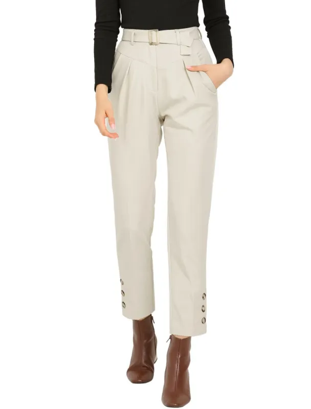 Women's Belted High Waist Zipper Straight Solid Button Decor Pants sold by Allegra K