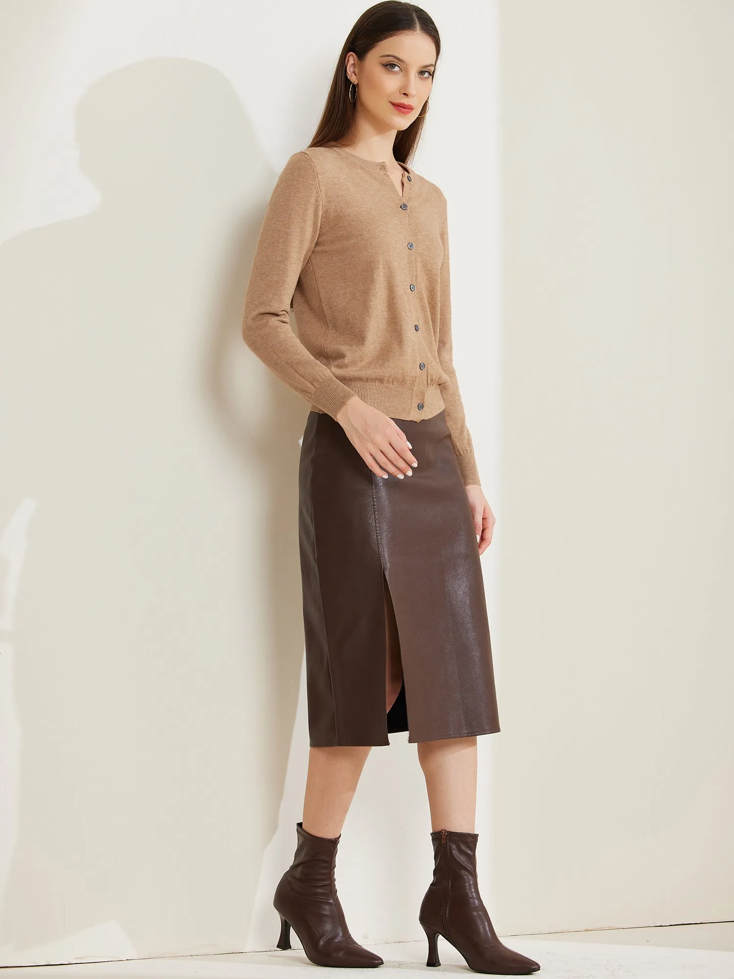 Lightweight Sweater Crew Neck Button Down Long Sleeve Cardigan sold by Allegra K product image thumbnail 2