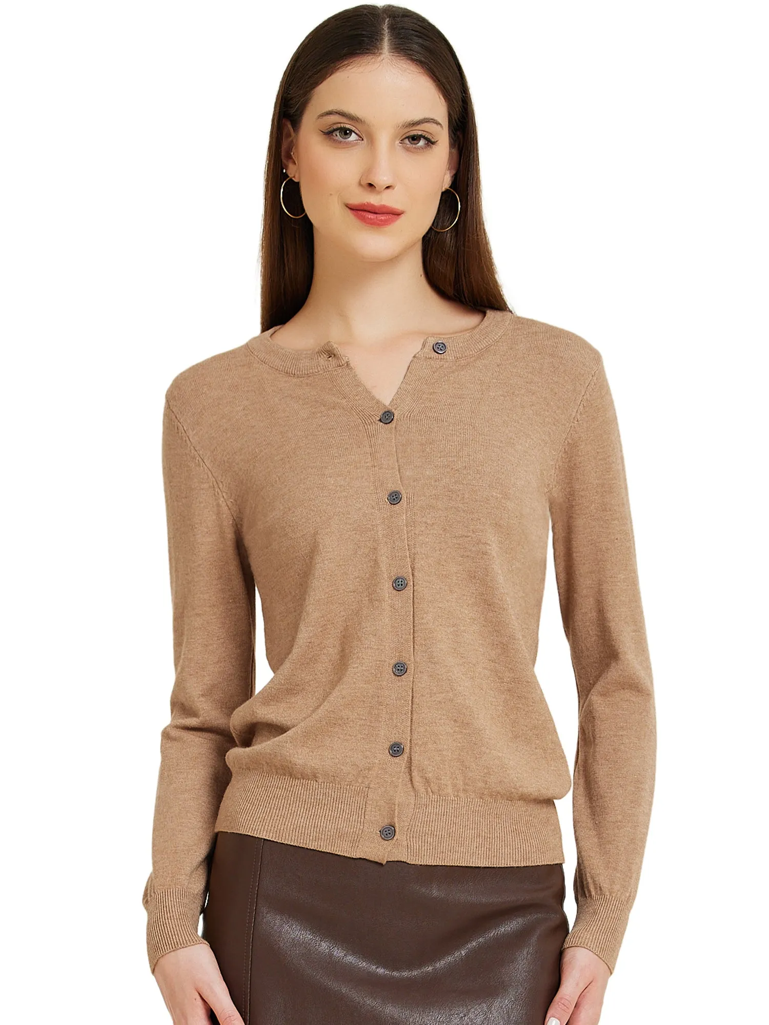 Lightweight Sweater Crew Neck Button Down Long Sleeve Cardigan sold by Allegra K product image thumbnail 5