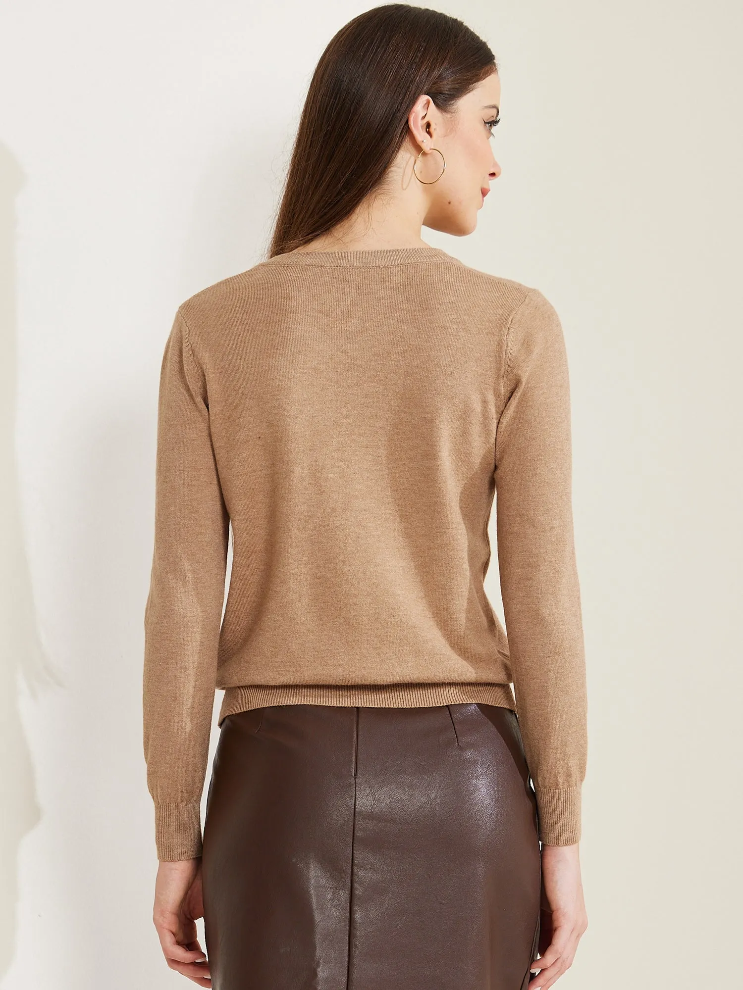 Lightweight Sweater Crew Neck Button Down Long Sleeve Cardigan sold by Allegra K product image thumbnail 3