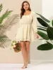 Smocked Waist Ruffle Square Neck Elegant Mini Floral Dress sold by Allegra K