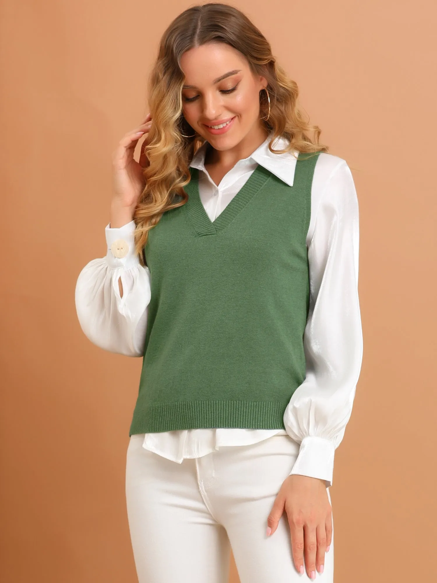 V Neck Vest Sleeveless Pullover Knit Sweater Top sold by Allegra K product image thumbnail 3