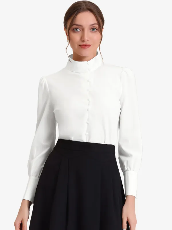 Elegant Work Mock Neck Long Sleeve Button Front Business Shirt sold by Allegra K