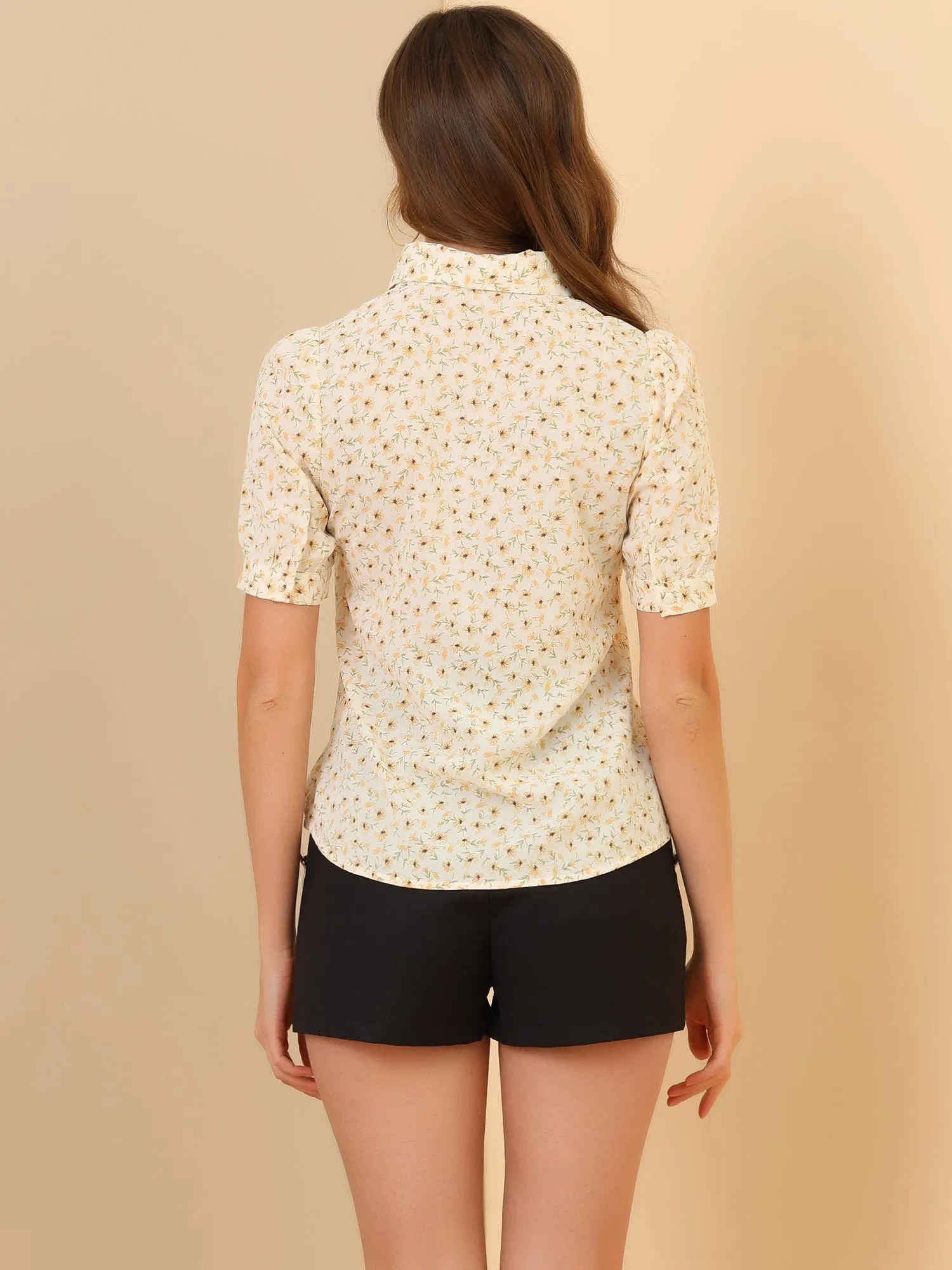 Elegant Turndown Collar Summer Puff Sleeve Vintage Floral Blouse sold by Allegra K product image thumbnail 5