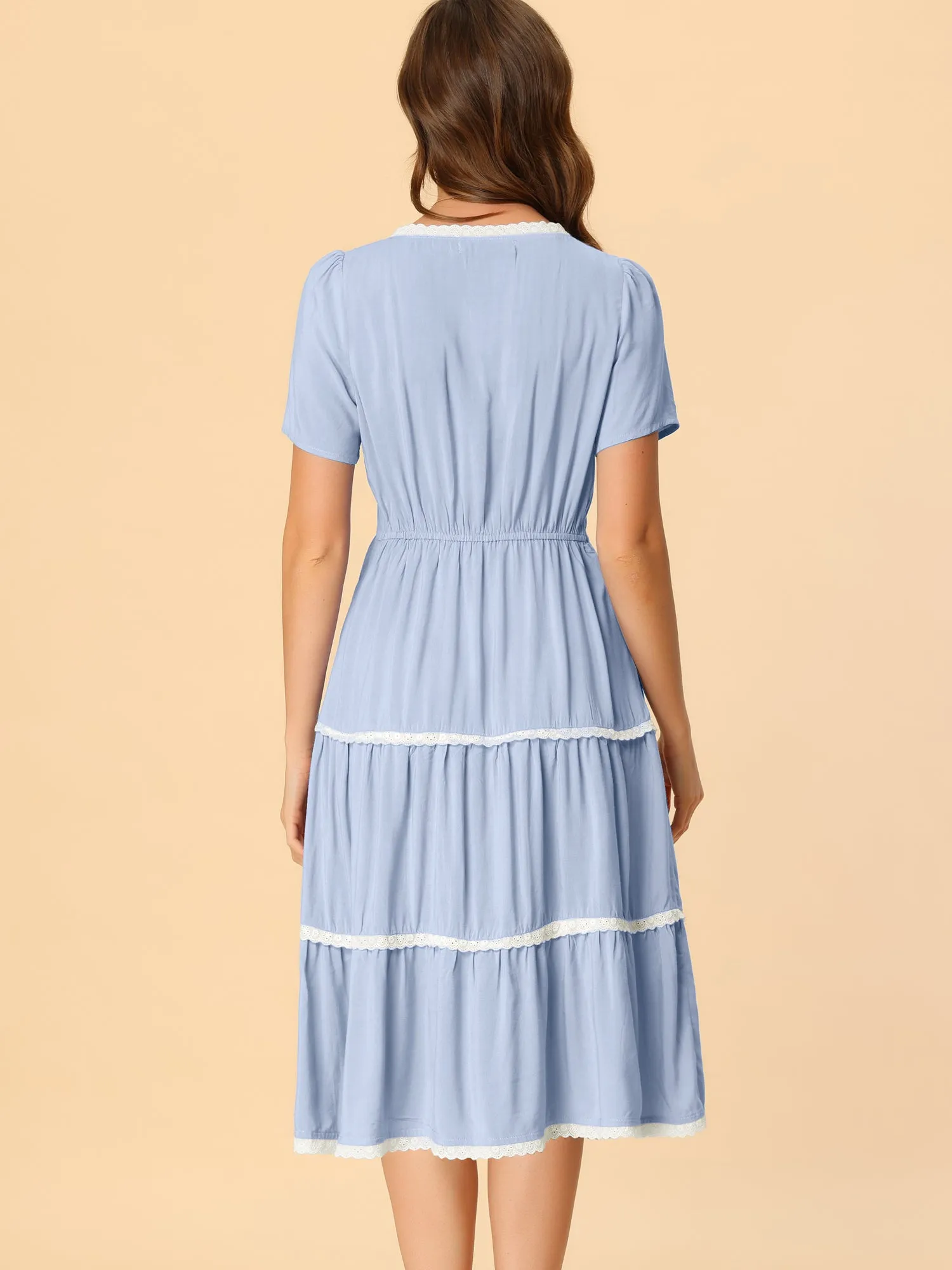 Elegant Midi Short Sleeve Tiered Square Neck Long Dress sold by Allegra K product image thumbnail 3