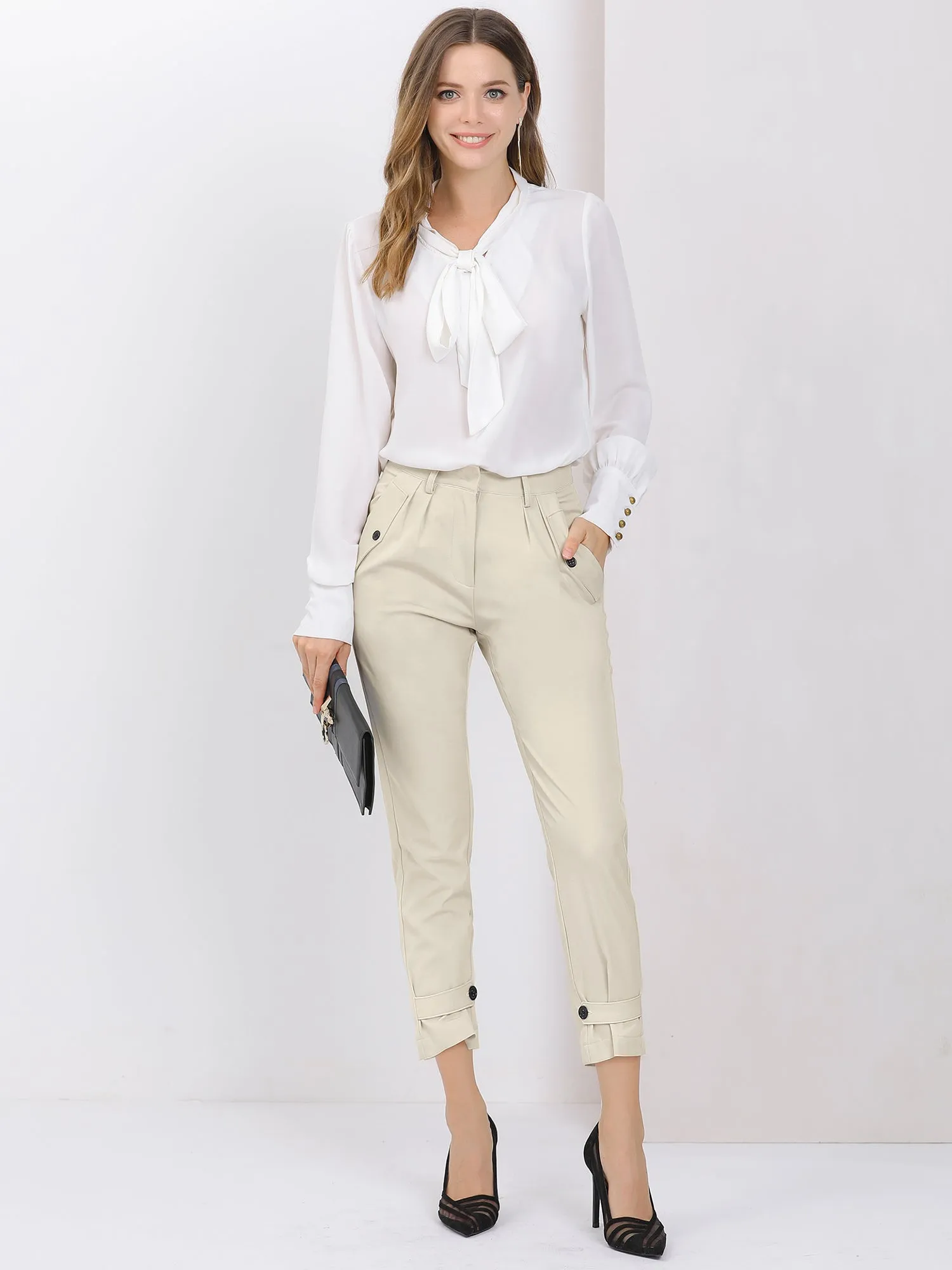 Ankle High Waisted Pants Work Straight Leg Trousers sold by Allegra K