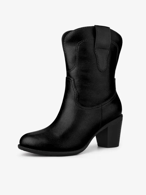Mid Calf Memory Round Toe Block Heel Western Boots sold by Allegra K