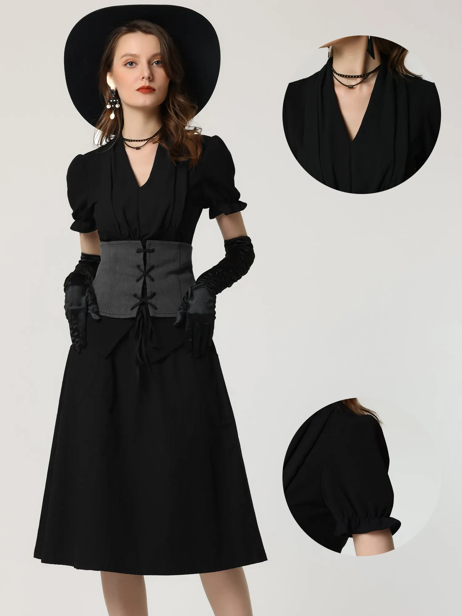 Vintage Short Sleeve Corset Top Victorian Ruffled Blouse sold by Allegra K product image thumbnail 2