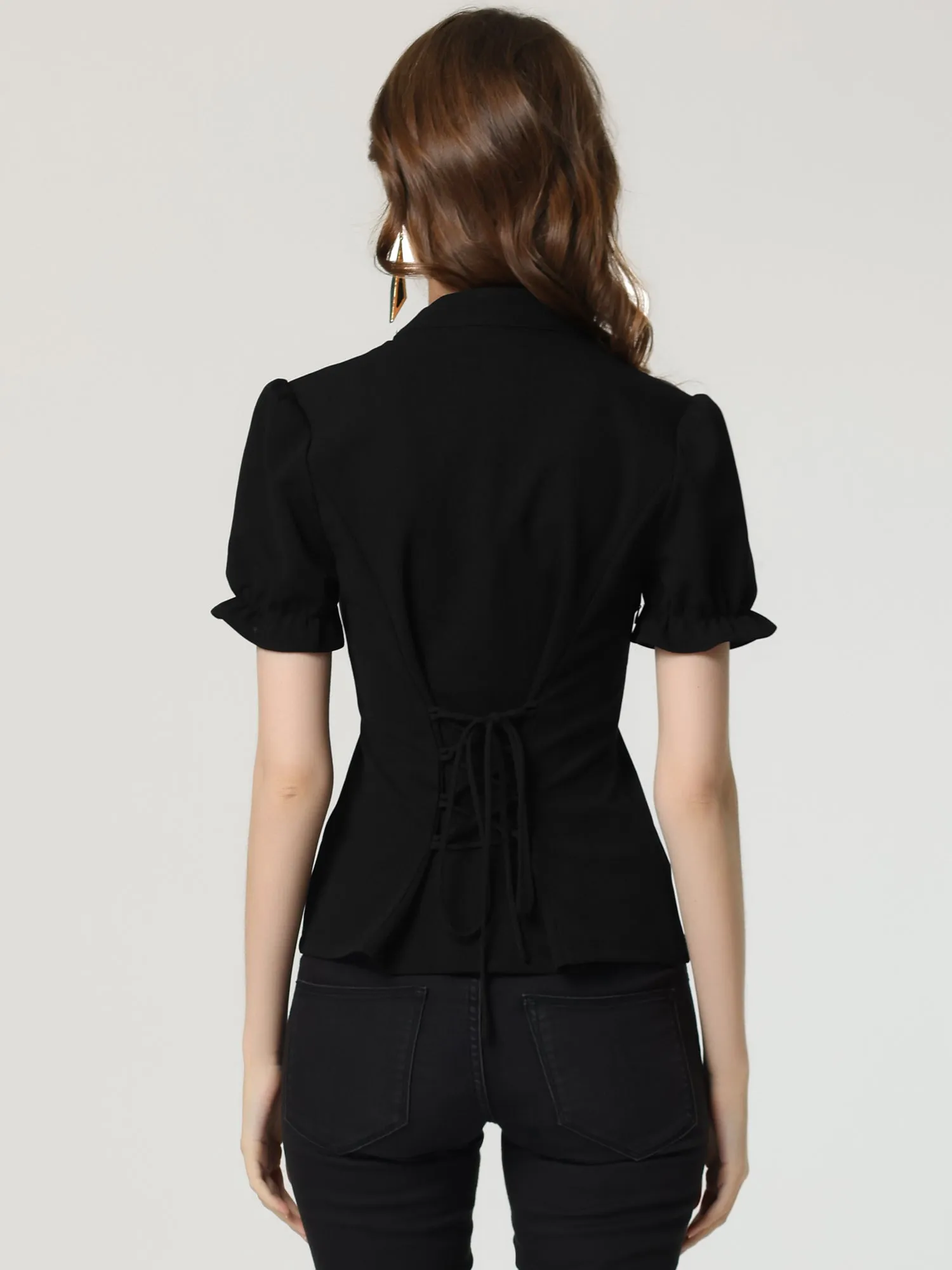 Vintage Short Sleeve Corset Top Victorian Ruffled Blouse sold by Allegra K product image thumbnail 3