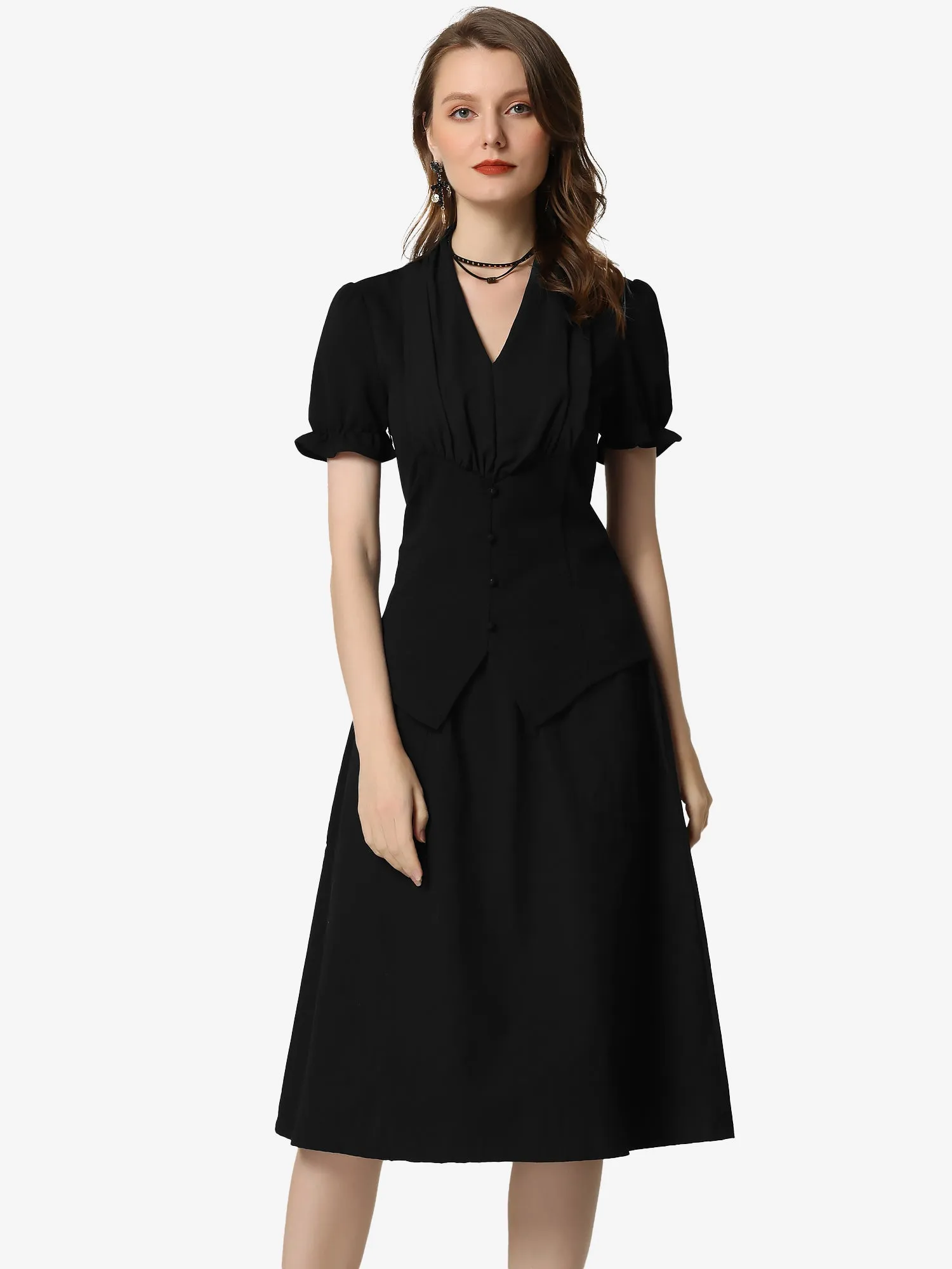 Vintage Short Sleeve Corset Top Victorian Ruffled Blouse sold by Allegra K