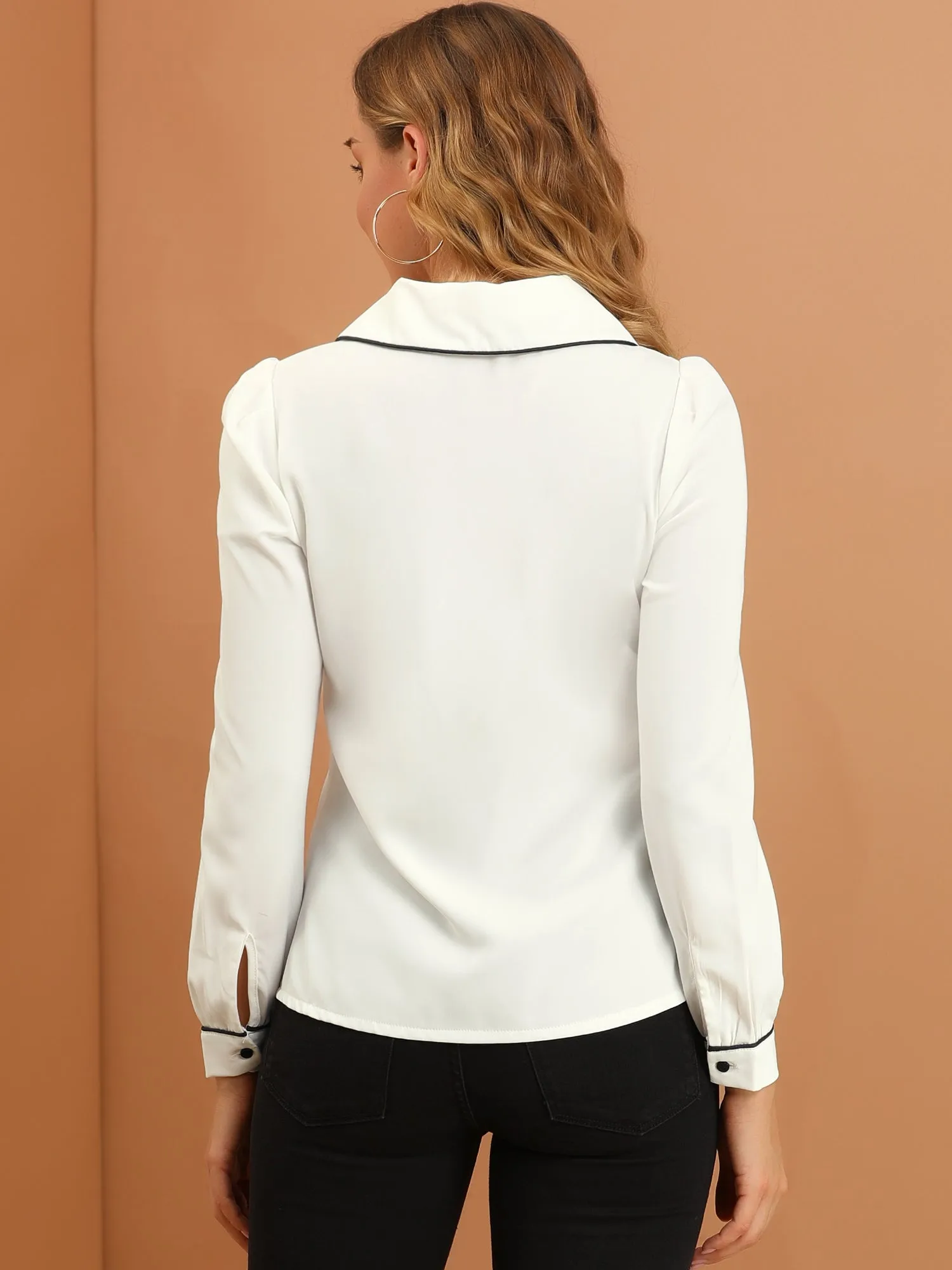 Peter Pan Collar Long Sleeve Elegant Button Down Work Shirt sold by Allegra K product image thumbnail 4